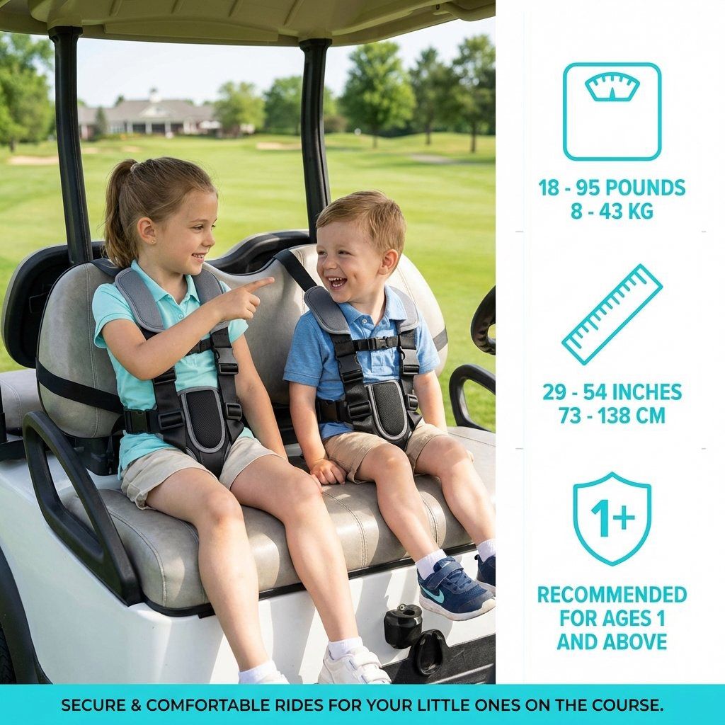 Meetckc Kids Golf Cart Safety Seat with Harness, Padded Child Seat, Universal Fit